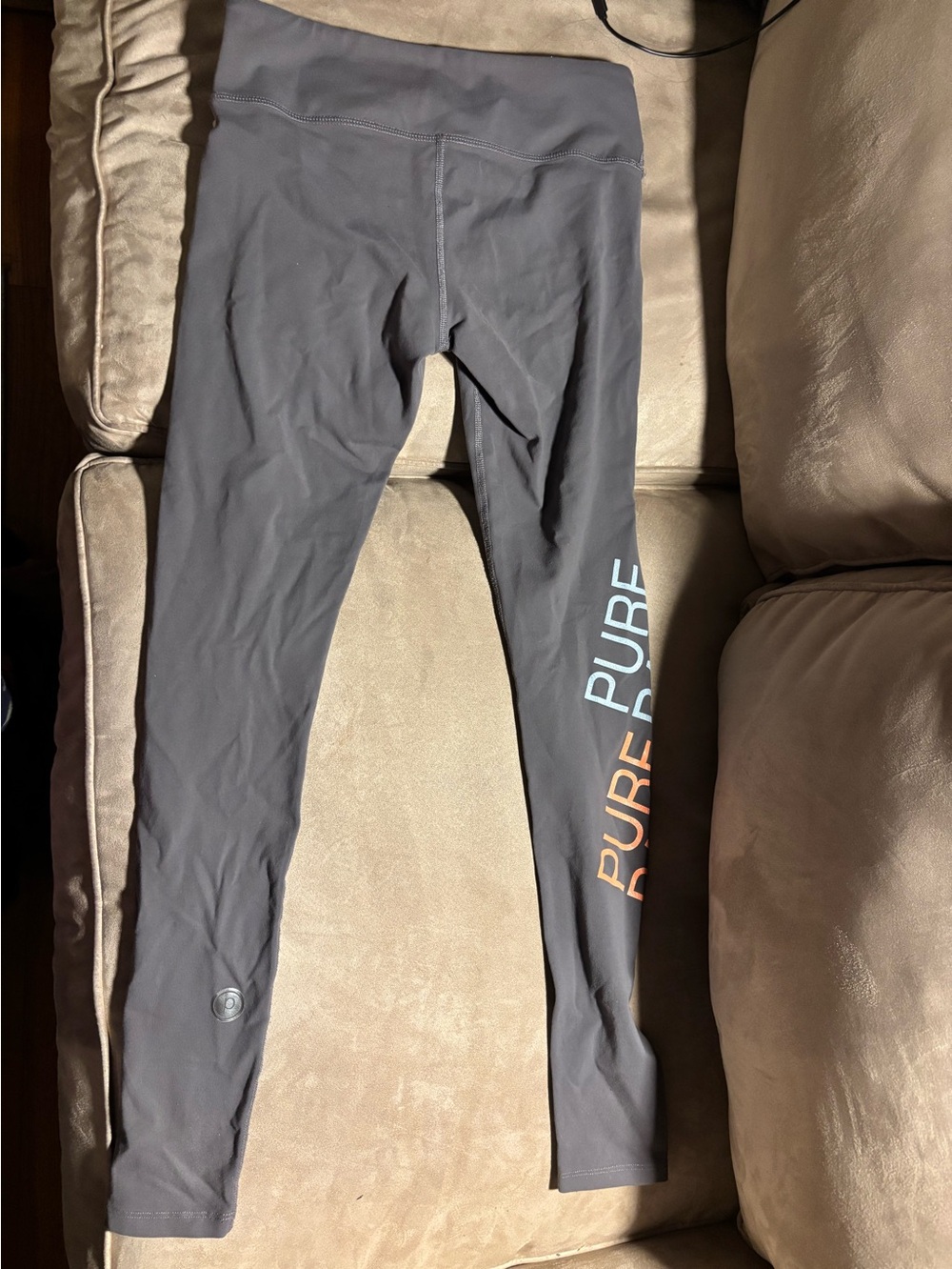Pure Barre by Splits59 Leggings Women M Gray Logo Graphic Made USA Yoga Barre